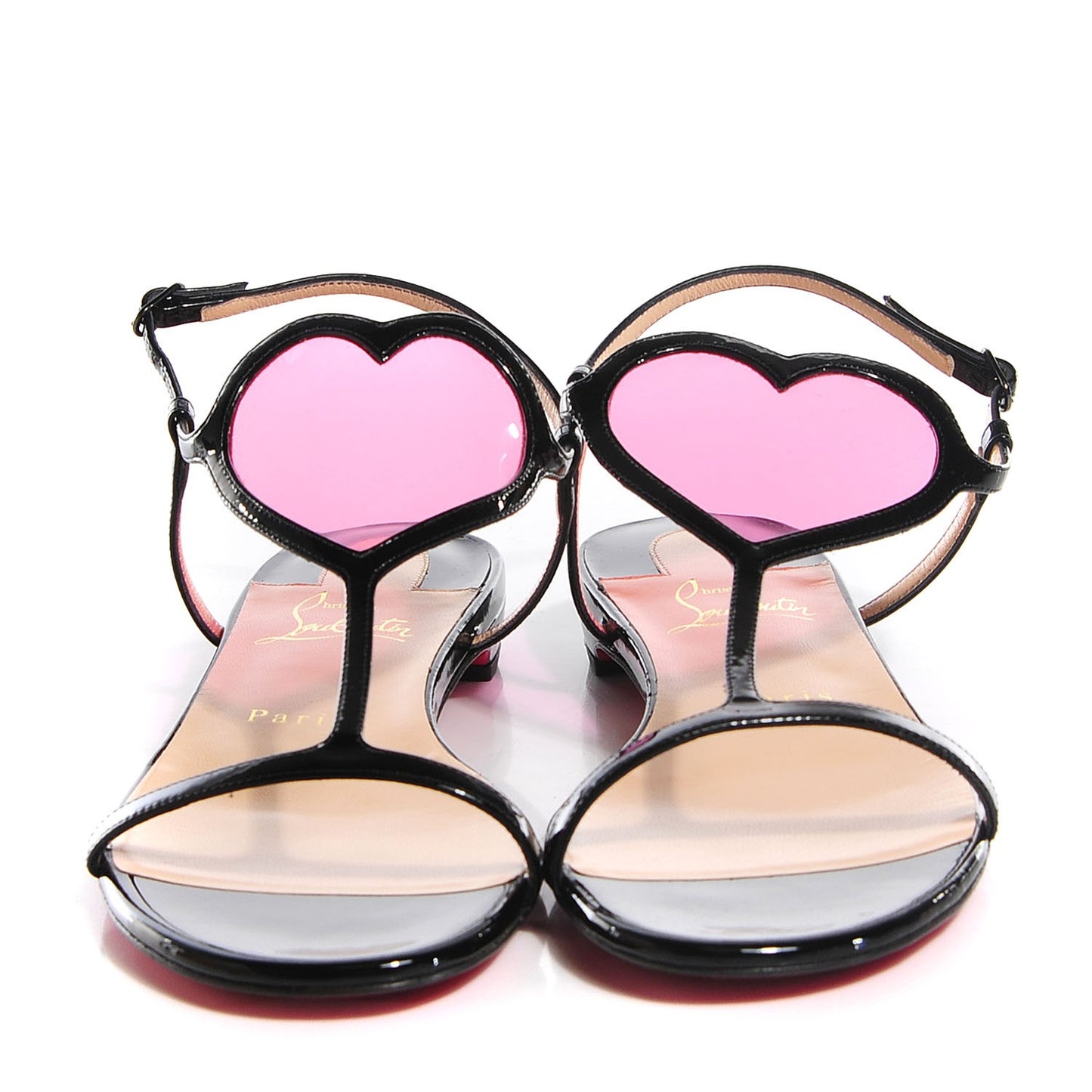 Patent PVC Cora Heart Flat Sandals 38.5 Pink Black