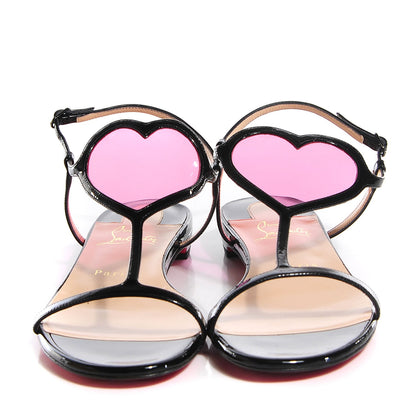 Christian Louboutin Patent PVC Cora Heart Flat Sandals 38.5 Pink Black 2 of 6