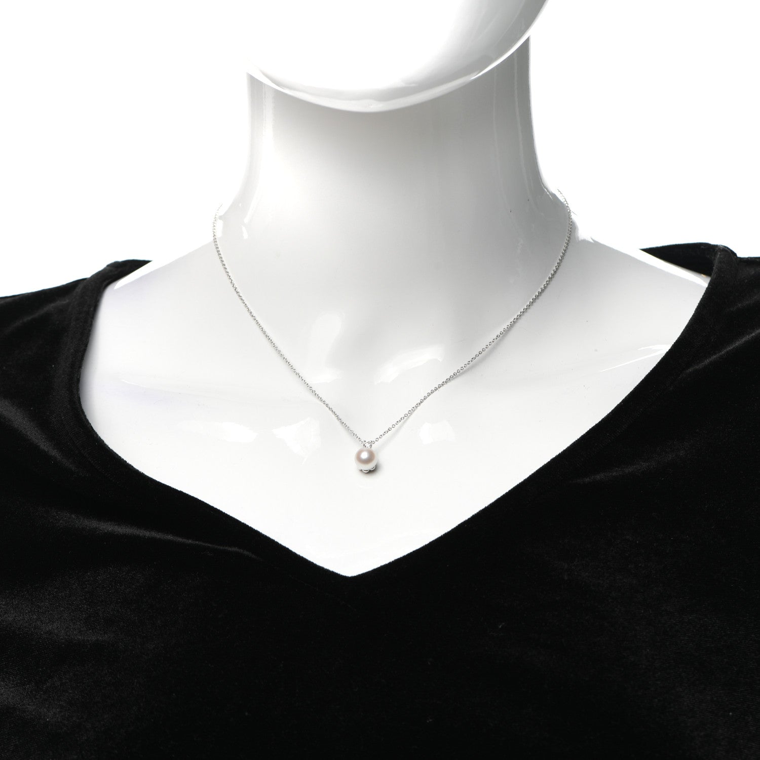 Tiffany 18K White Gold Diamond Pearl 6.5-7mm Pendant Necklace 2 of 7