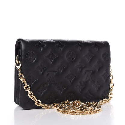 Louis Vuitton Lambskin Embossed Monogram Pochette Coussin Black 3 of 9