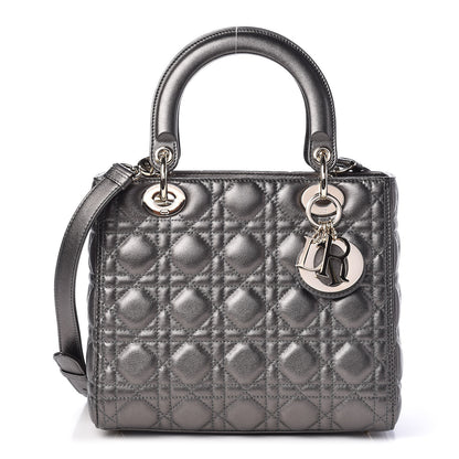 Christian Dior Metallic Lambskin Cannage Medium Lady Dior Gunmetal 1 of 10