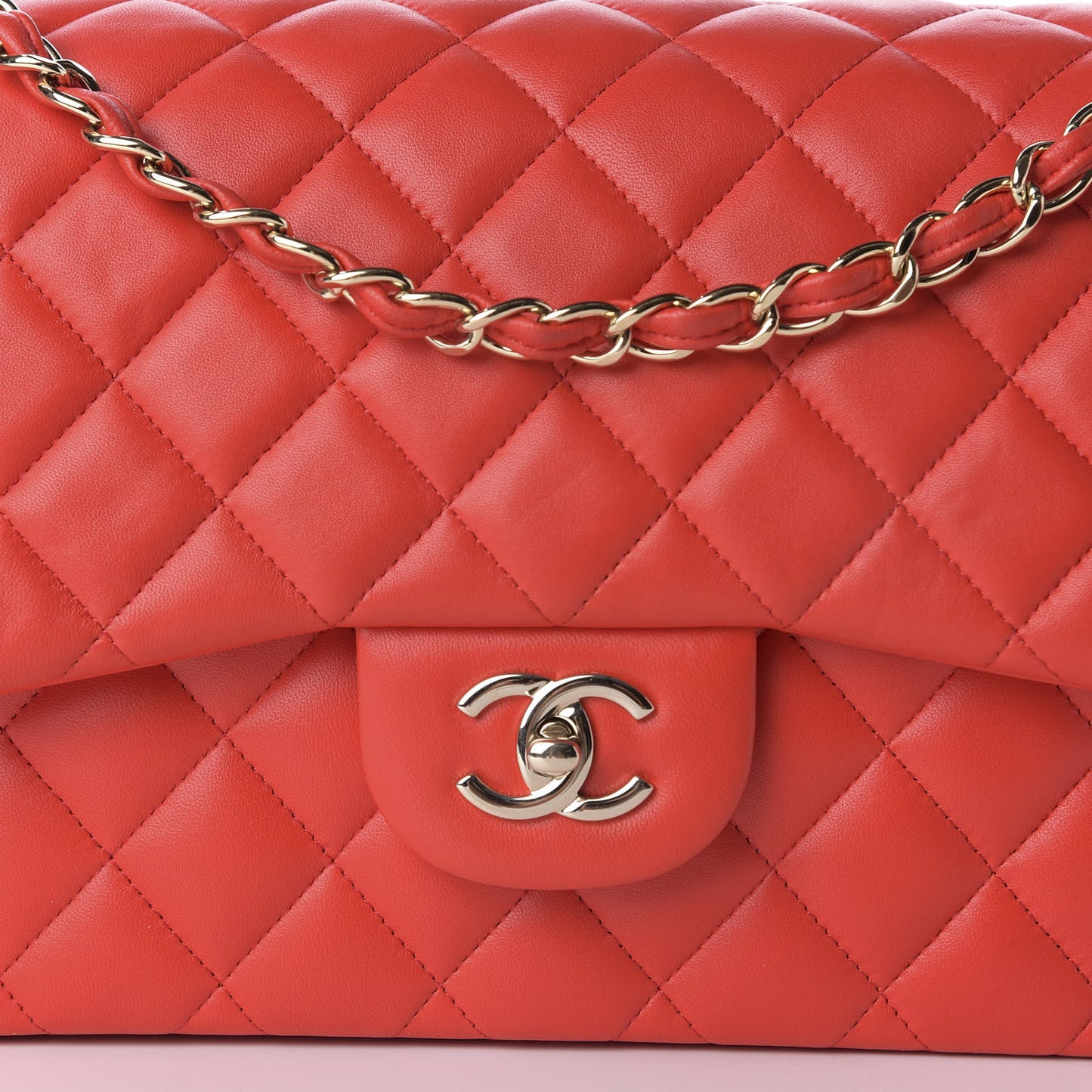Lambskin Quilted Jumbo Double Flap Red