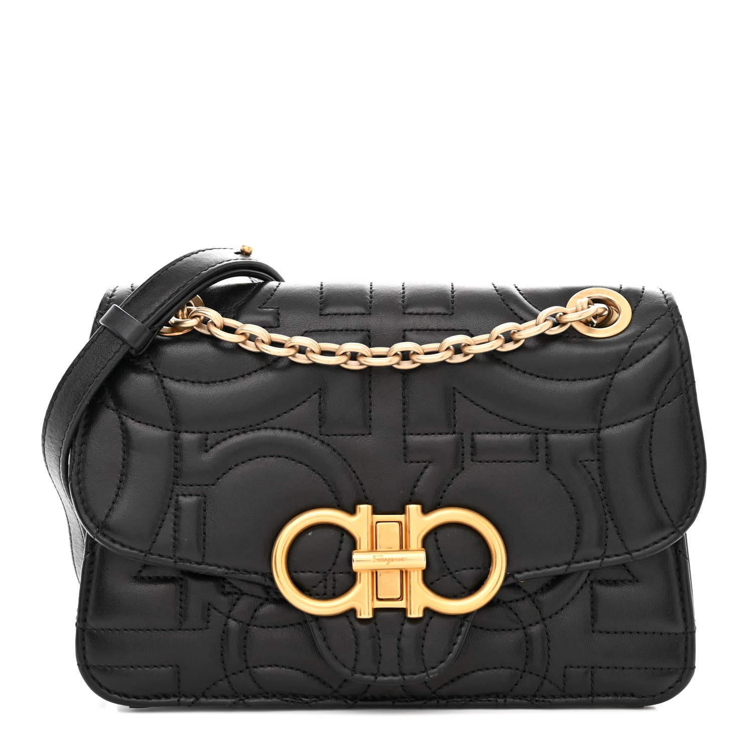 Salvatore Ferragamo Calfskin Quilted Gancini Flap Bag Black 1 of 12