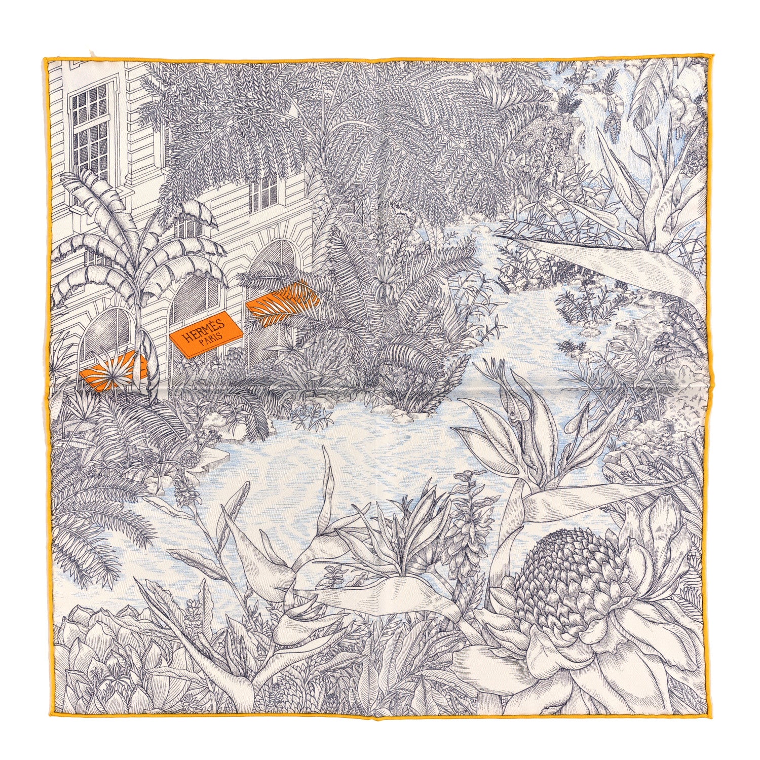 Hermes Silk Faubourg Tropical Scarf 45 Anthracite Ciel 1 of 3