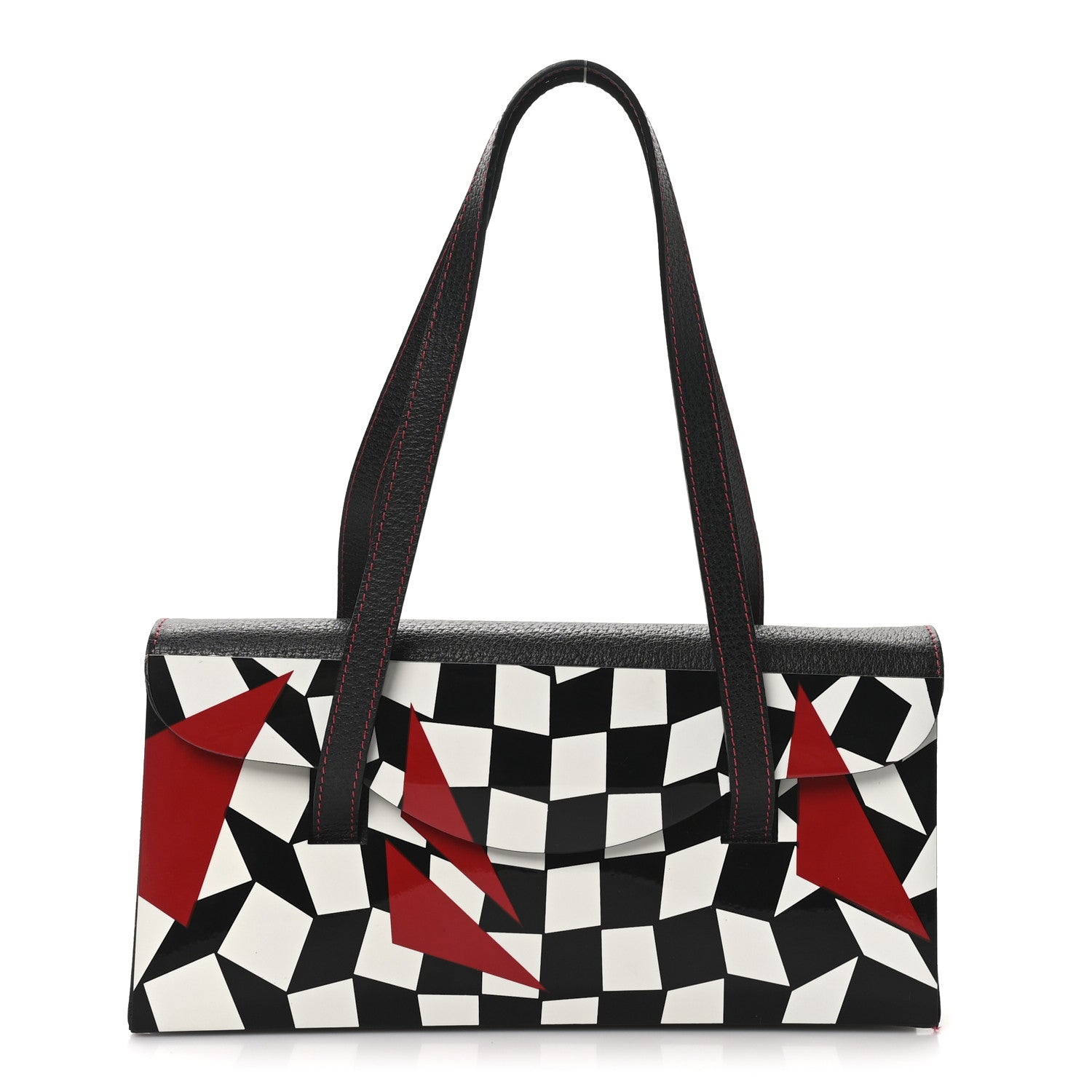 Fendi Pigskin Plexiglass Geometric Shoulder Bag Black White Red 1 of 9