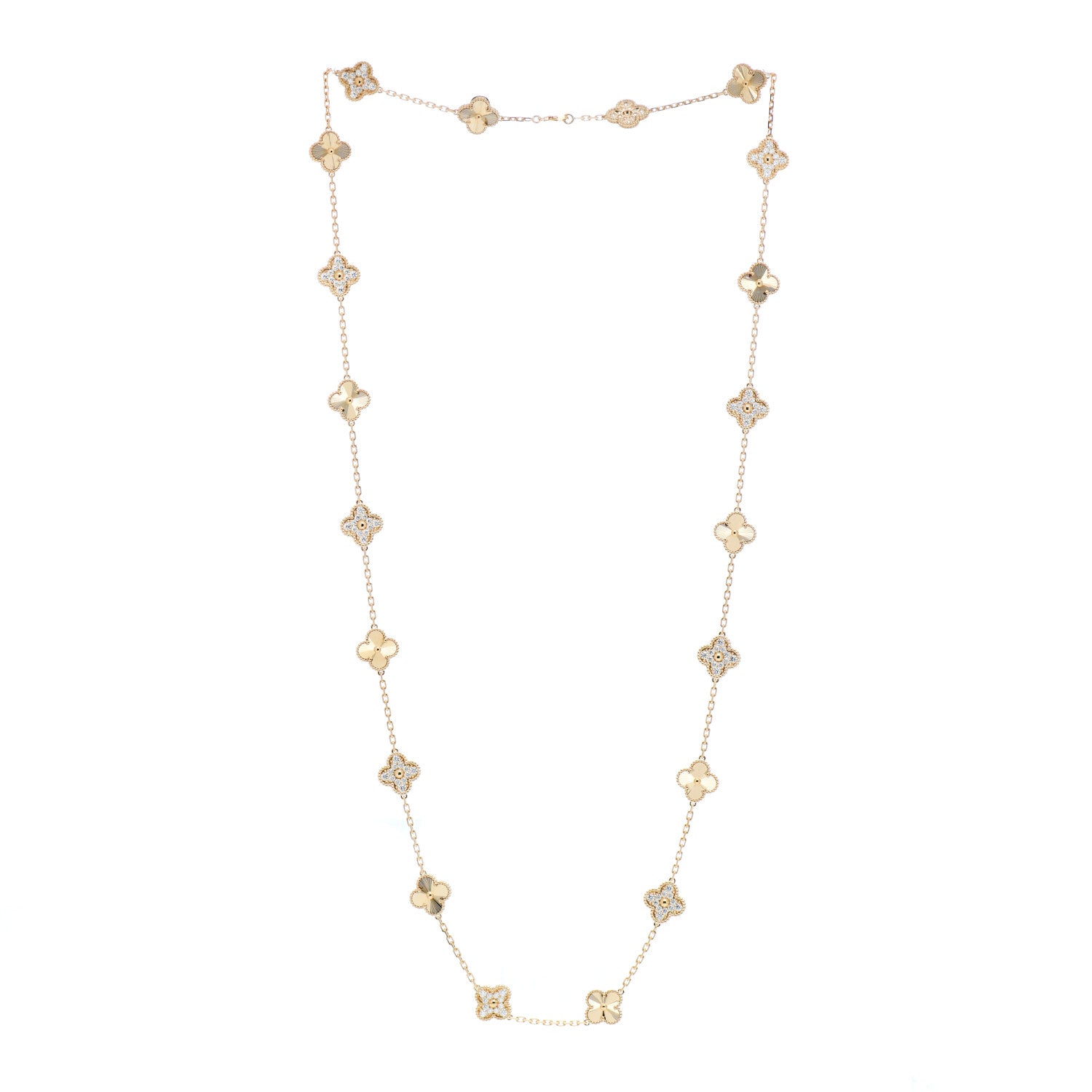 Van Cleef & Arpels 18K Yellow Gold Diamond 20 Motifs Guilloche Vintage Alhambra Necklace 3 of 5