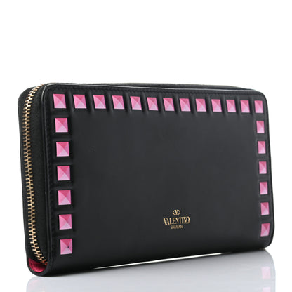 Valentino Garavani Vitello Rockstud Print Zip Around Wallet Black Peony 3 of 8