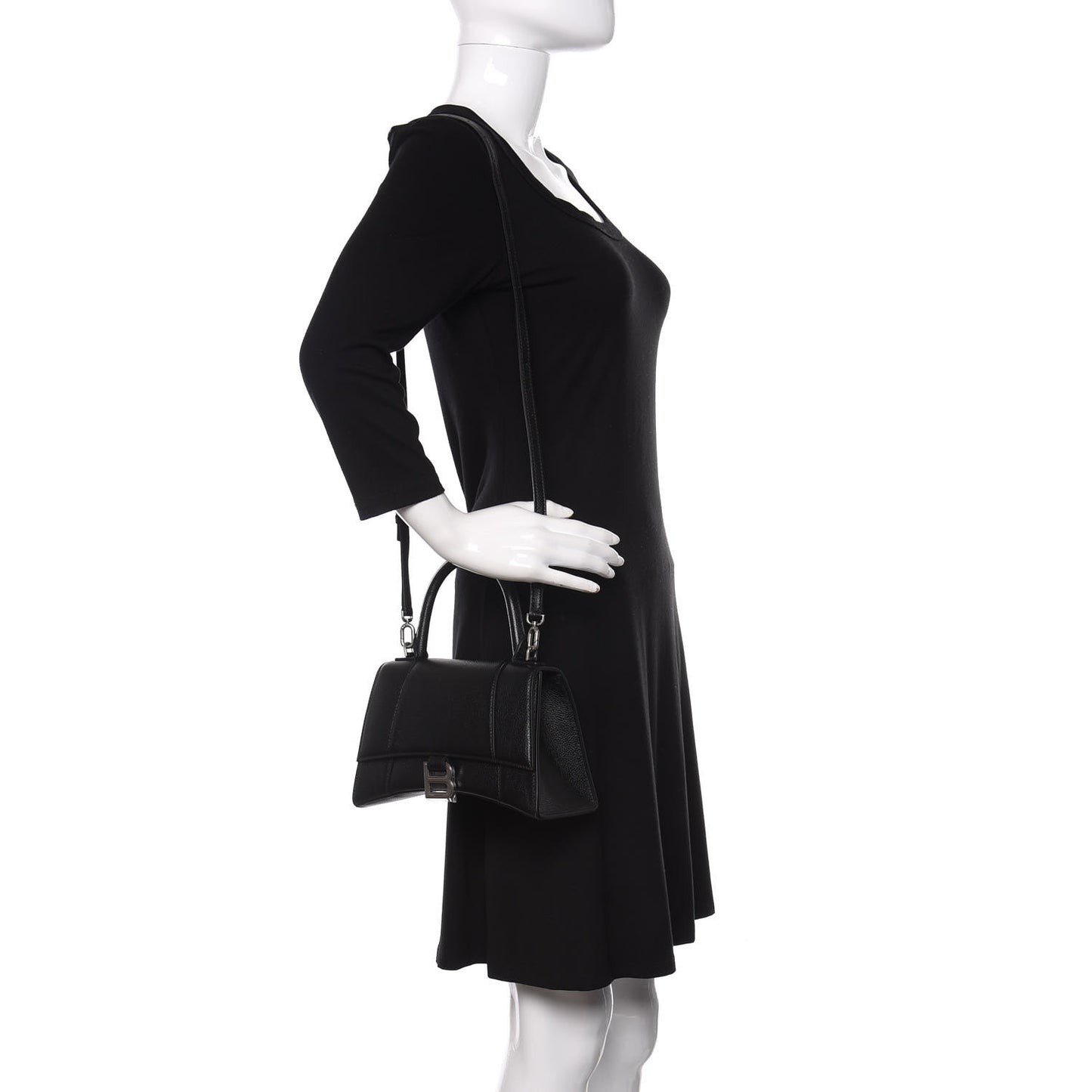 Grained Calfskin Small Hourglass Top Handle Bag Black