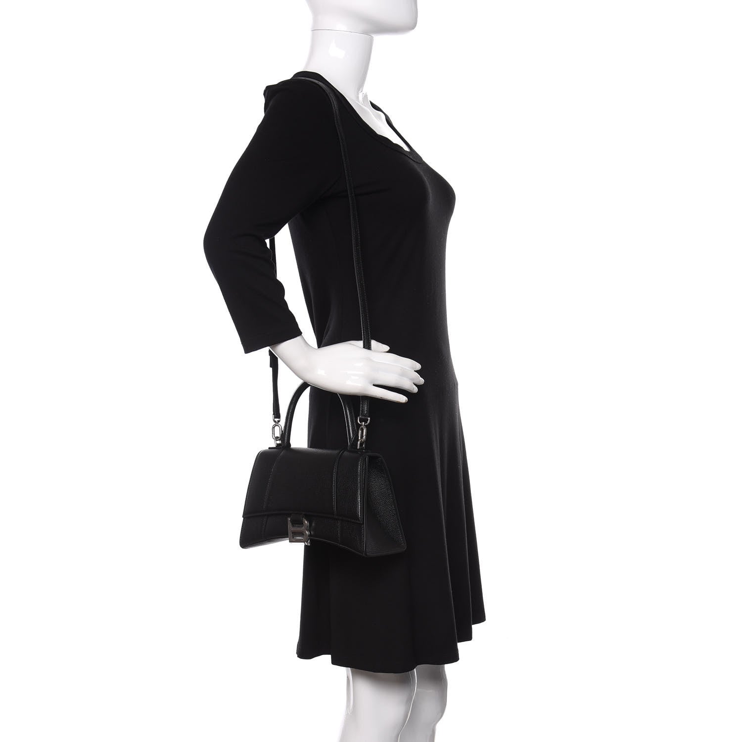 Balenciaga Grained Calfskin Small Hourglass Top Handle Bag Black 2 of 8