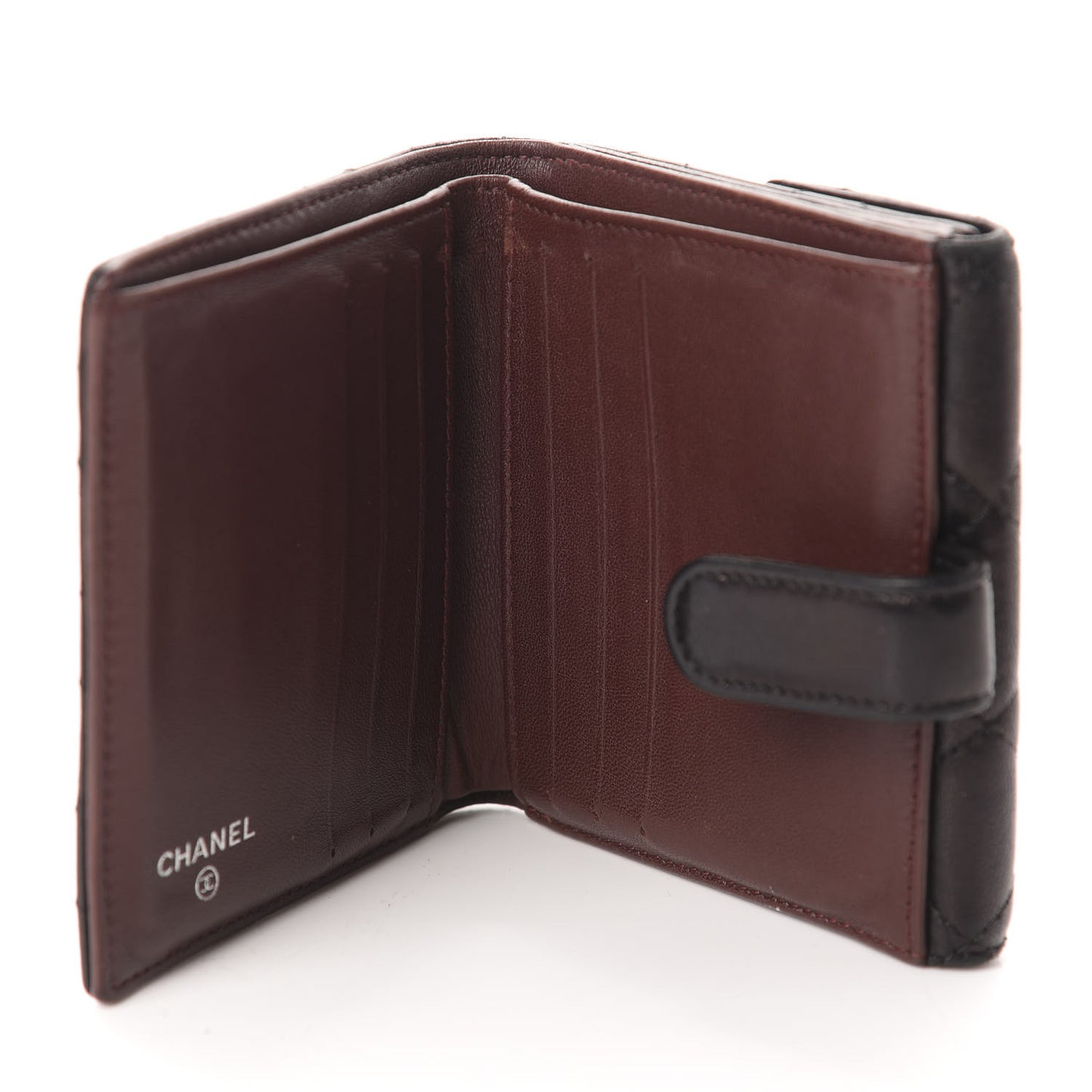 Lambskin Quilted Compact French Flap Wallet Black