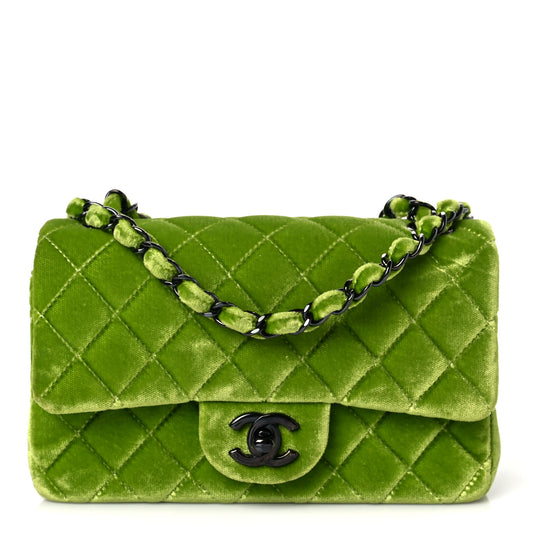 Velvet Quilted Mini Rectangular Flap Green
