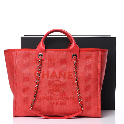 Chanel Straw Raffia Calfskin Striped Large Deauville Tote Red 10 of 10