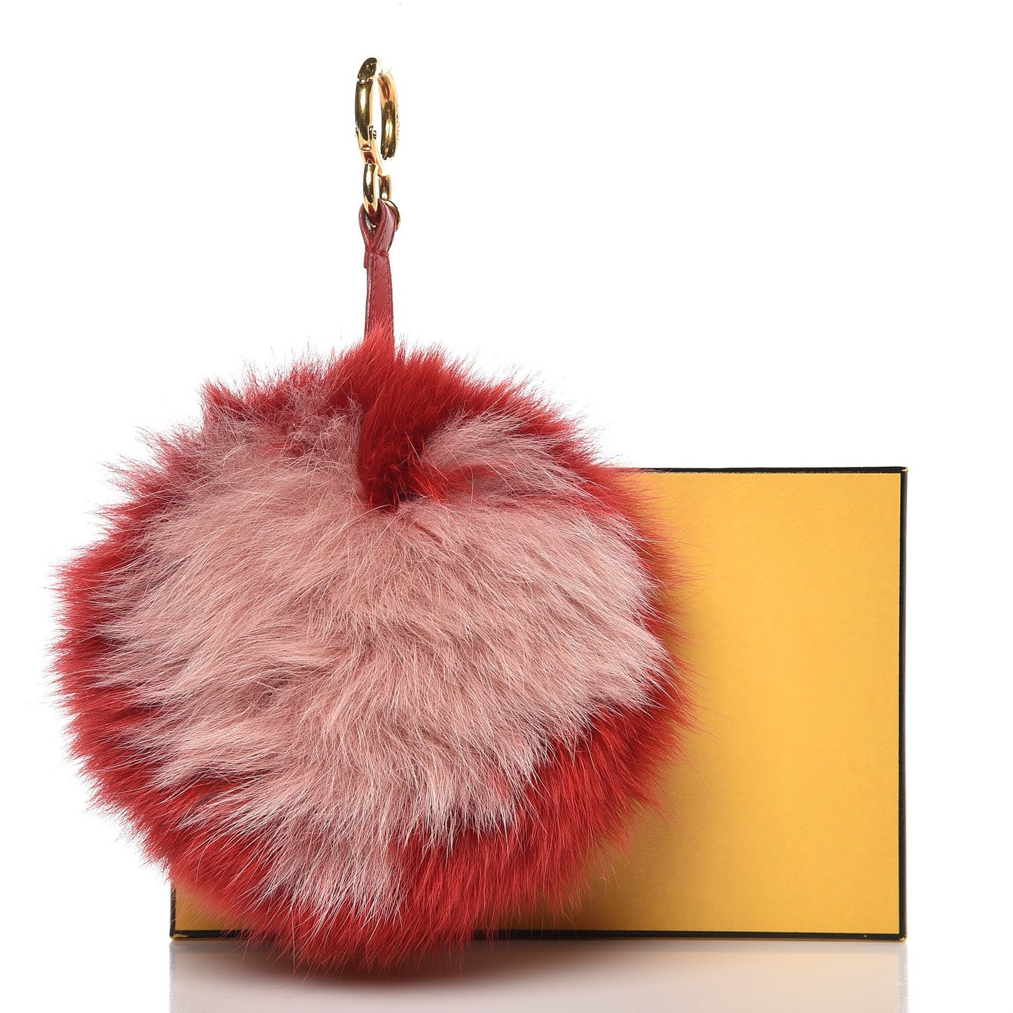 Fox Fur Shiny Nappa Heart Pom Pom Bag Charm Rosso Rosa
