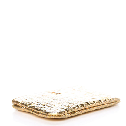 Chanel Metallic Calfskin Crocodile Embossed Cocodile Cosmetic Case Gold 4 of 8