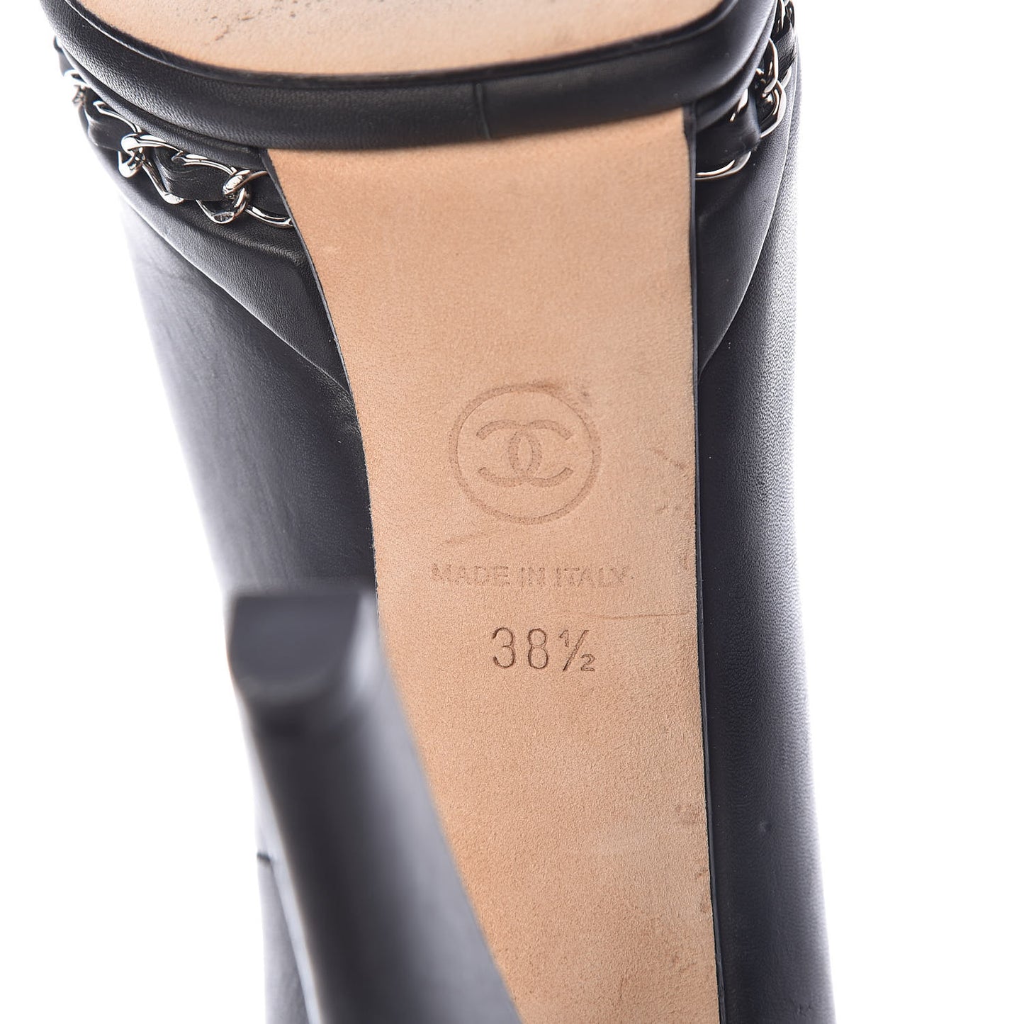 Lambskin CC Cap Toe Platform Chain Pumps 38.5 Black