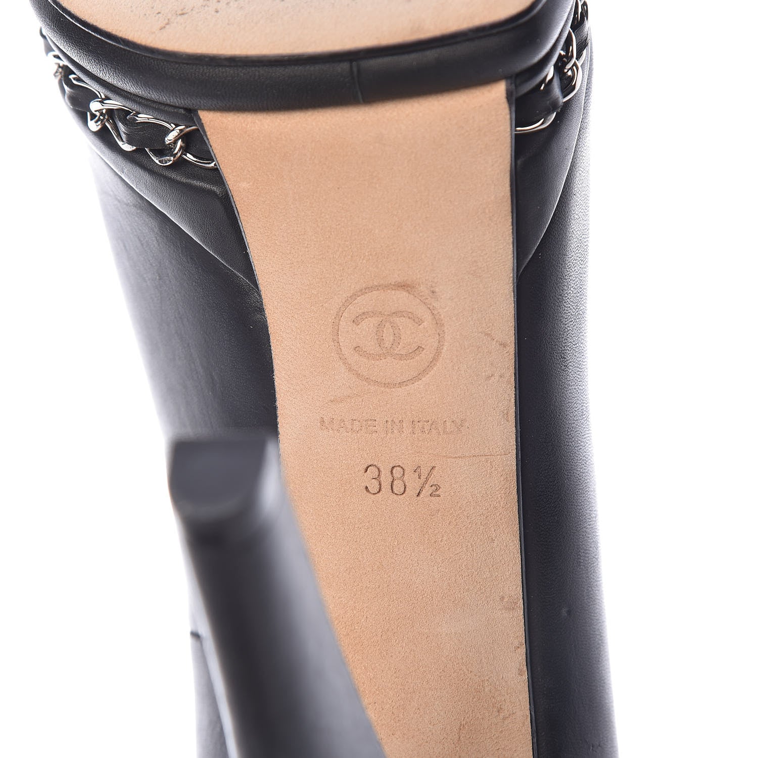 Chanel Lambskin CC Cap Toe Platform Chain Pumps 38.5 Black 7 of 14