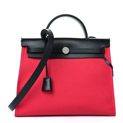 Hermes Vache Hunter Toile Herbag Zip 31 PM Rose Extreme Black 3 of 13