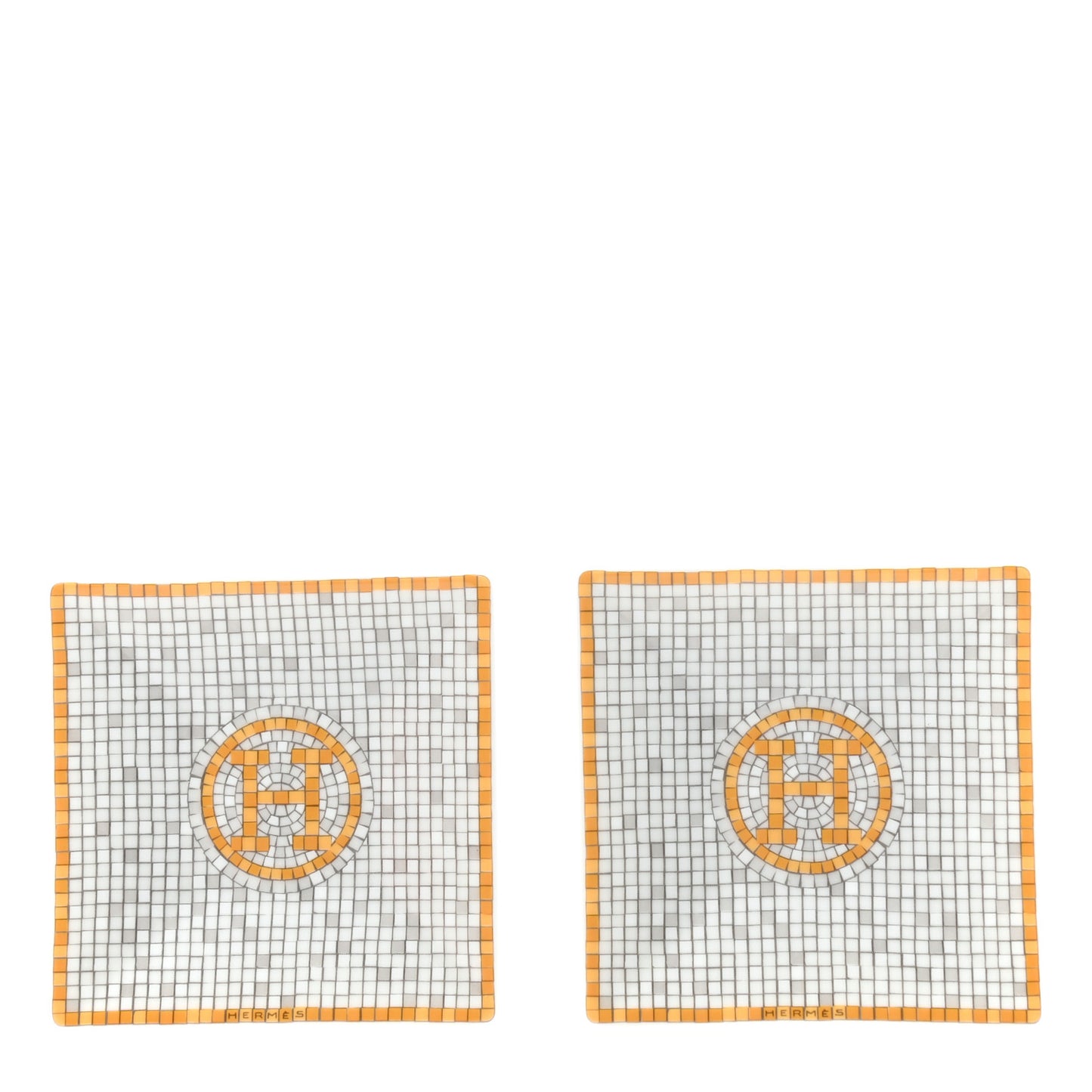 Porcelain Mosaique Au 24 Square Plate N°1 Set of 2 Gold