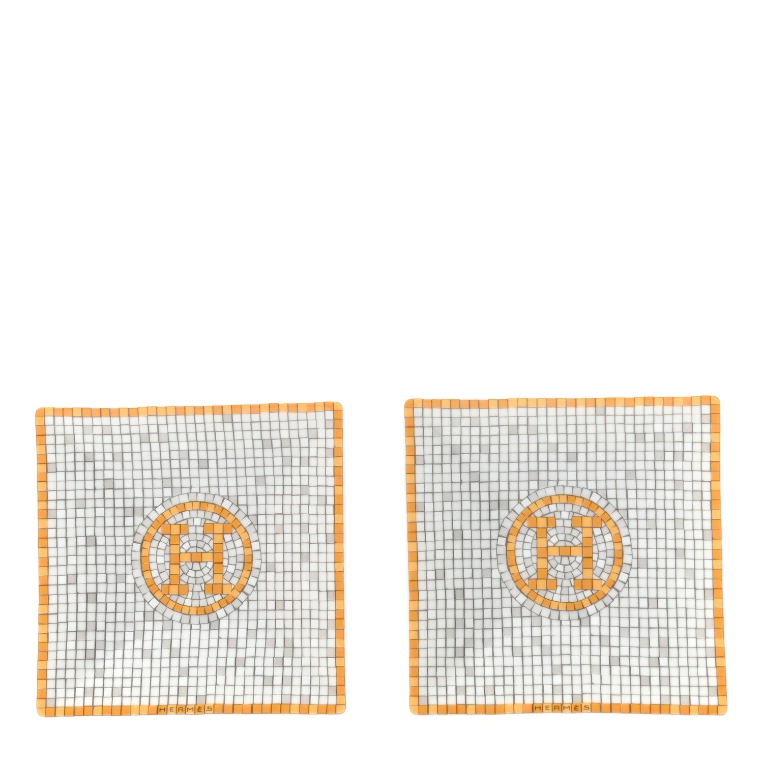 Hermes Porcelain Mosaique Au 24 Square Plate N°1 Set of 2 Gold 1 of 4