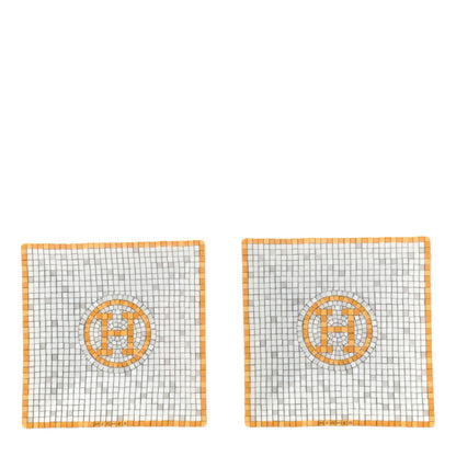 Hermes Porcelain Mosaique Au 24 Square Plate N°1 Set of 2 Gold 1 of 4