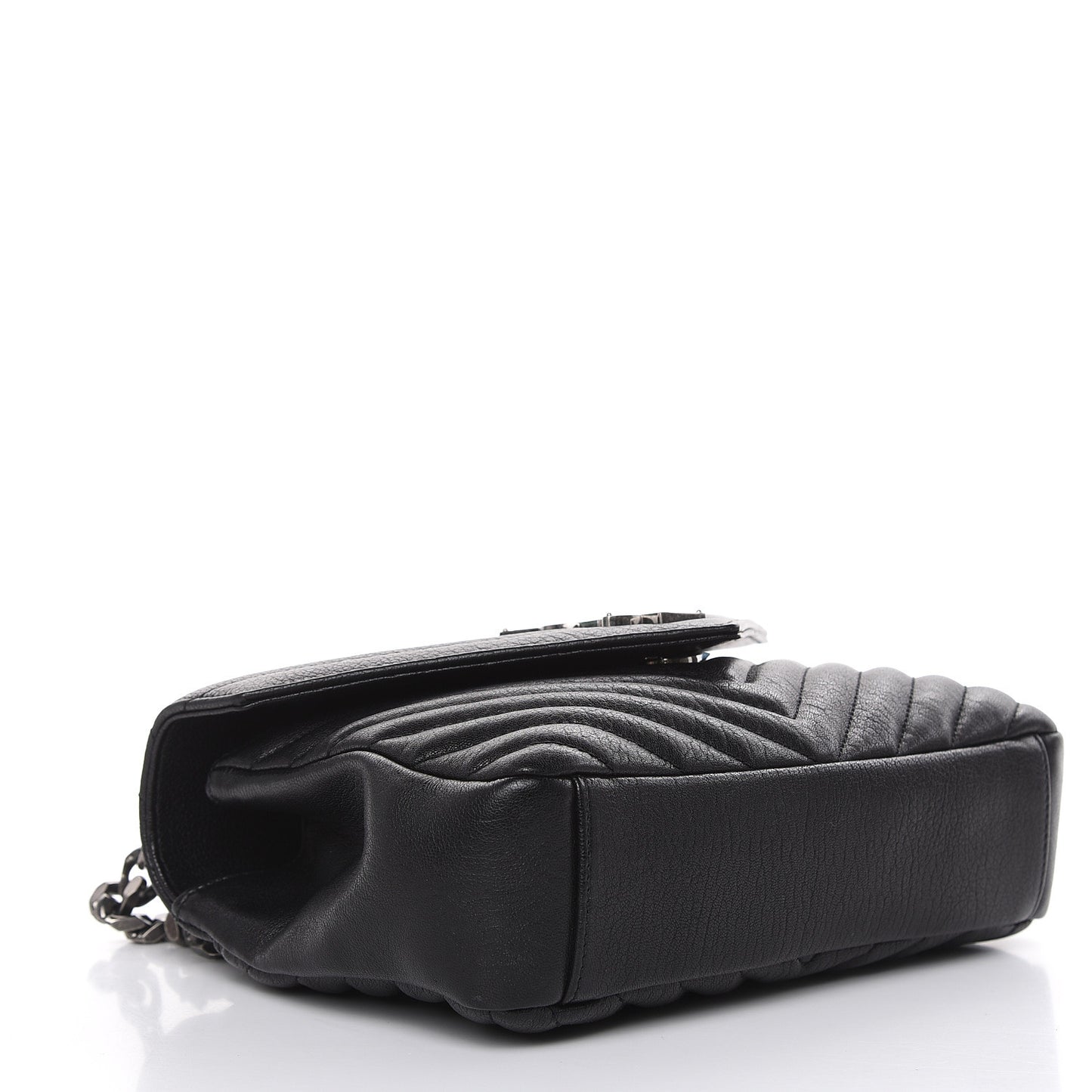 Sheepskin Matelasse Chevron Monogram Medium College Bag Black