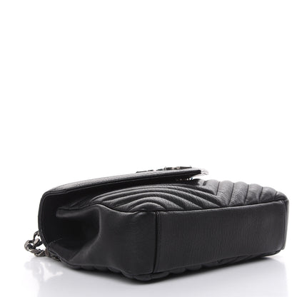 Saint Laurent Sheepskin Matelasse Chevron Monogram Medium College Bag Black 4 of 11