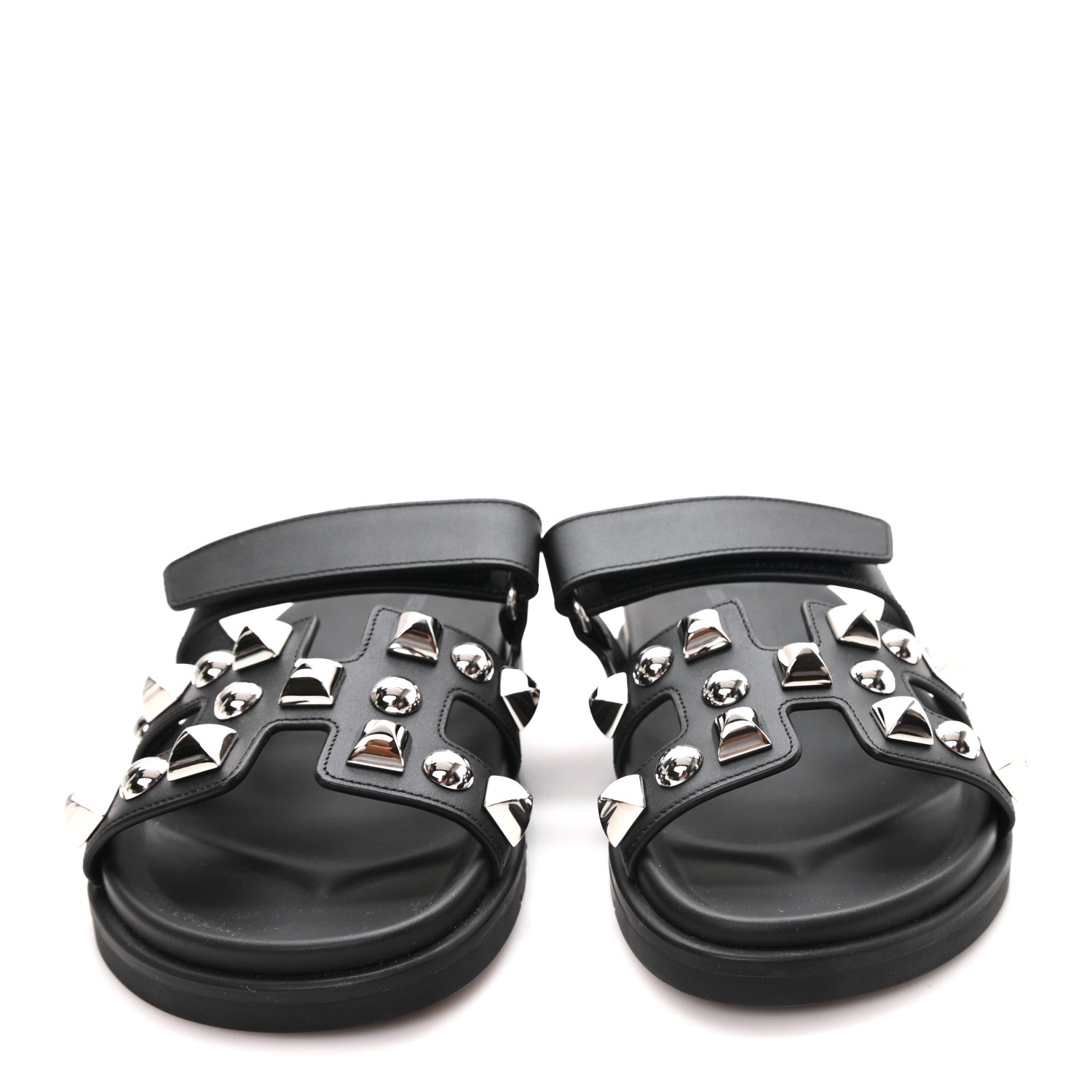 Hermes Calfskin Medor Studded Womens Chypre Sandals 38.5 Black 3 of 10
