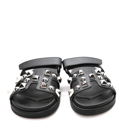 Hermes Calfskin Medor Studded Womens Chypre Sandals 38.5 Black 3 of 10