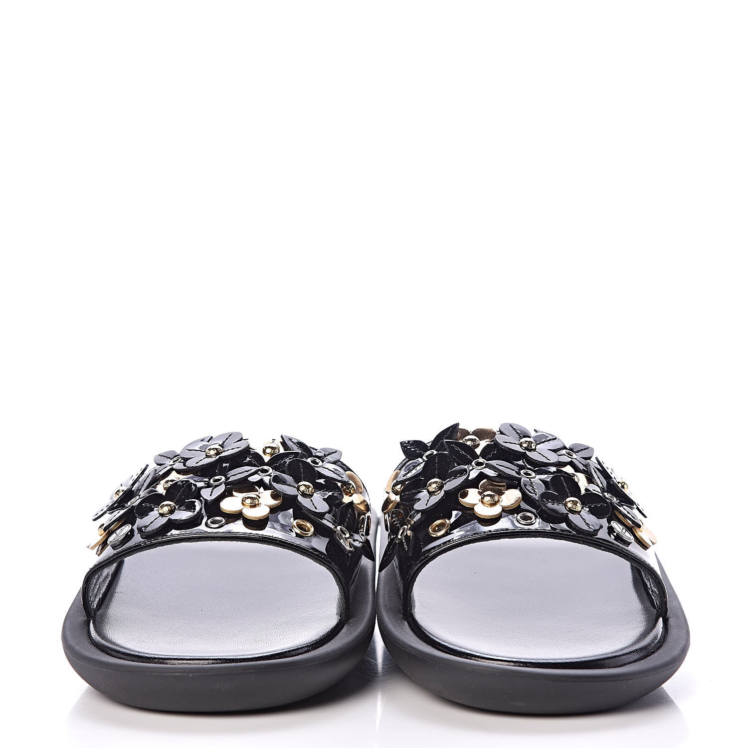 Louis Vuitton Patent Sunbath Flower Slide Sandals 36 Black 2 of 7