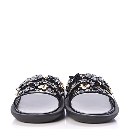 Louis Vuitton Patent Sunbath Flower Slide Sandals 36 Black 2 of 7