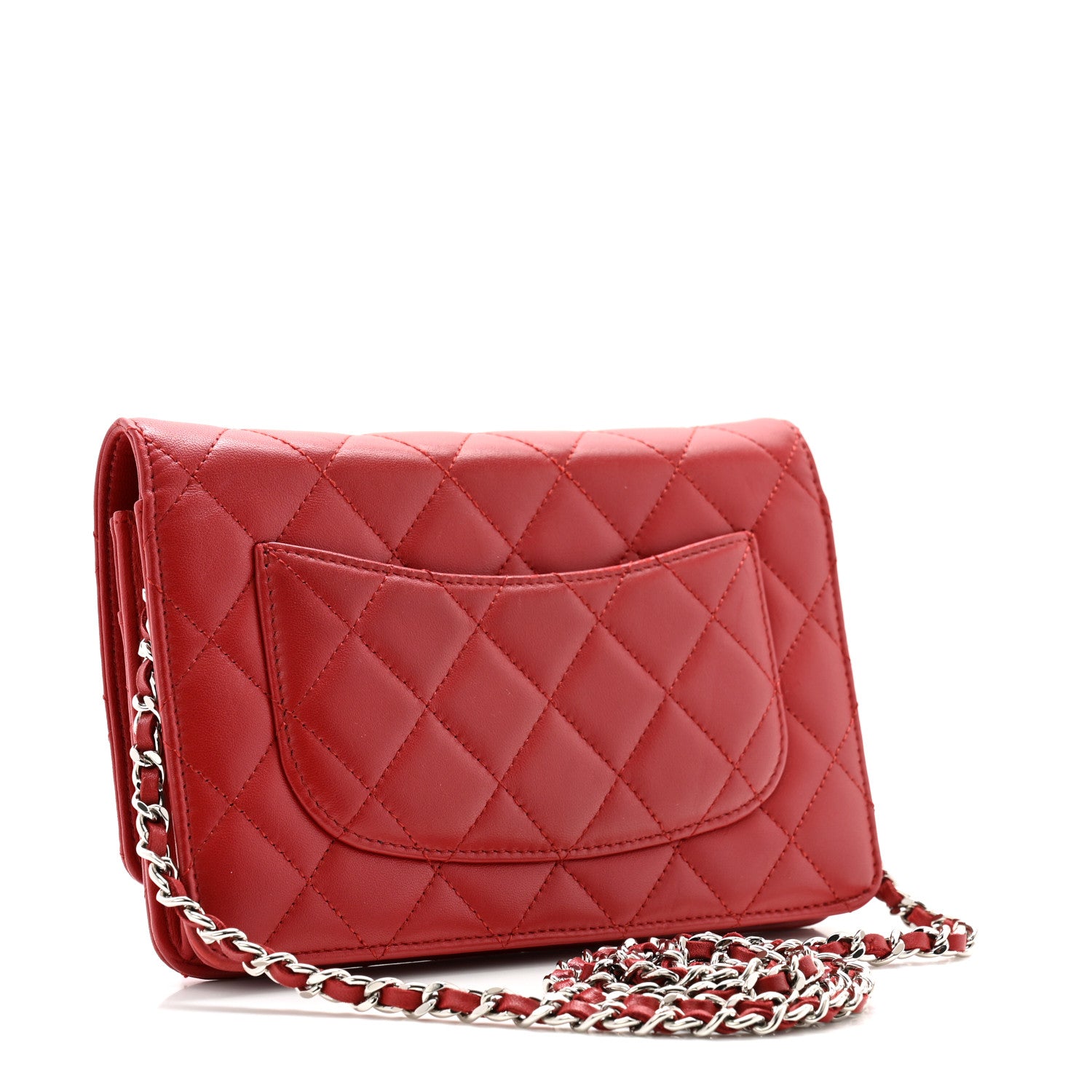Chanel Lambskin Quilted Wallet On Chain WOC Red 3 of 11