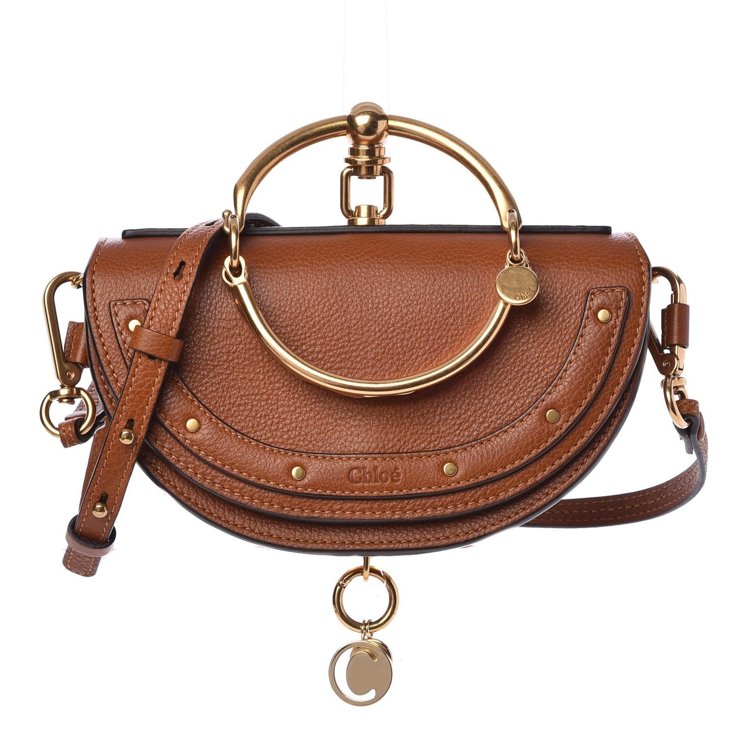 Calfskin Small Nile Bracelet Minaudiere Bag Caramel