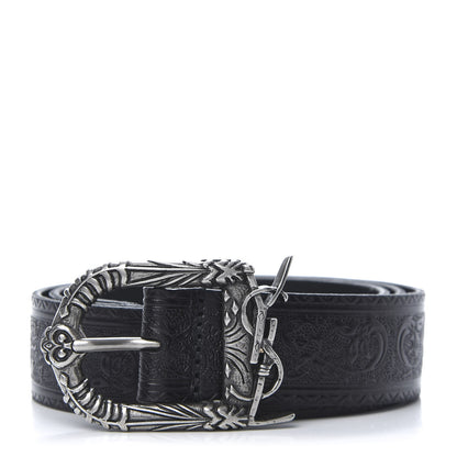 Saint Laurent Calfskin Embossed Monogram Celtique Belt 85 34 Black 1 of 7