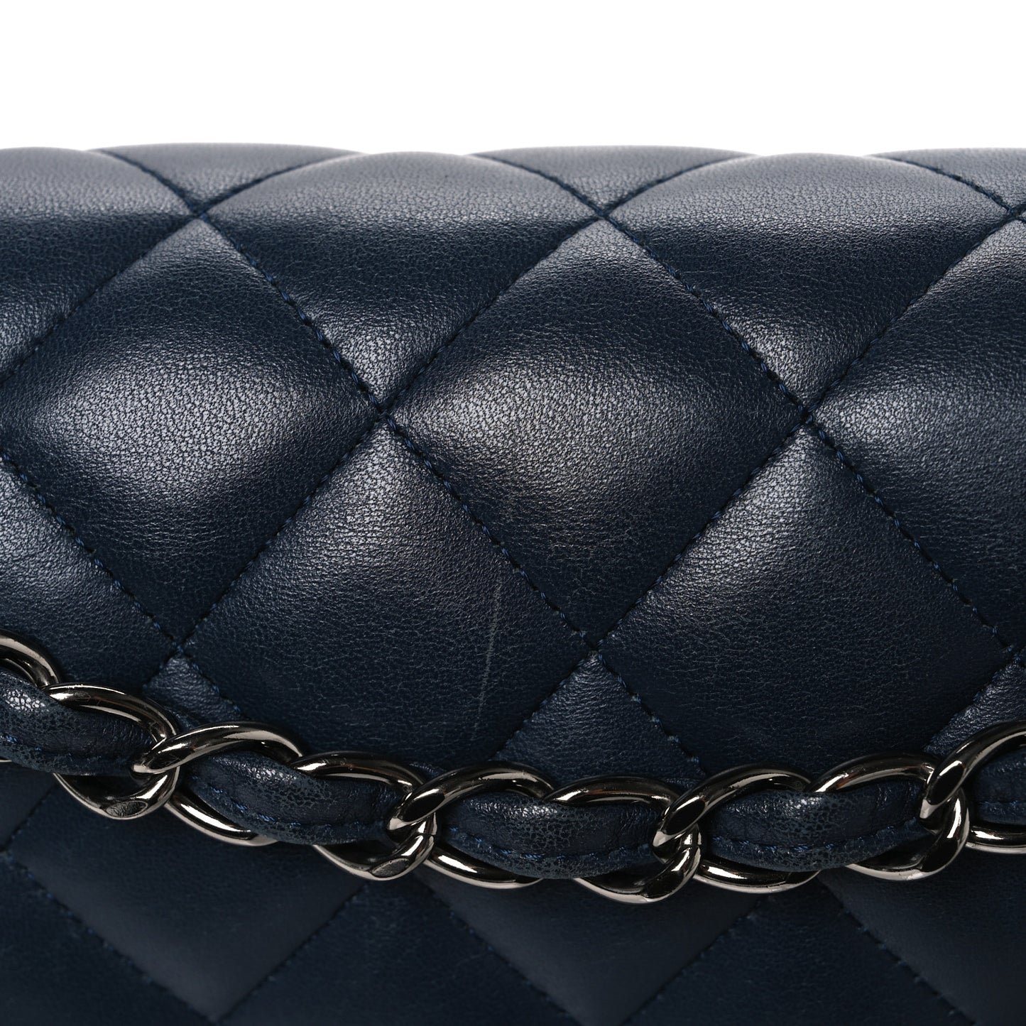 Lambskin Quilted Jumbo Double Flap Navy