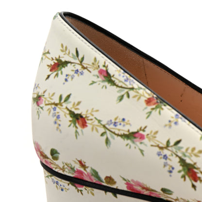 Gucci Calfskin Rose Print GG Marmont Fringe 50mm Loafer Pumps 39.5 Ivory Multicolor 9 of 10
