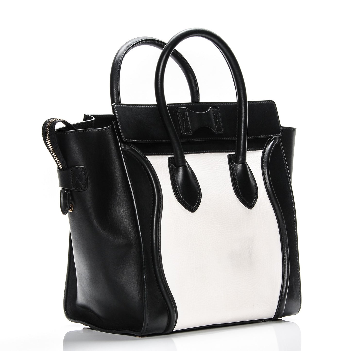 Smooth Calfskin Shrunken Lambskin Mini Bi-Color Luggage Black White