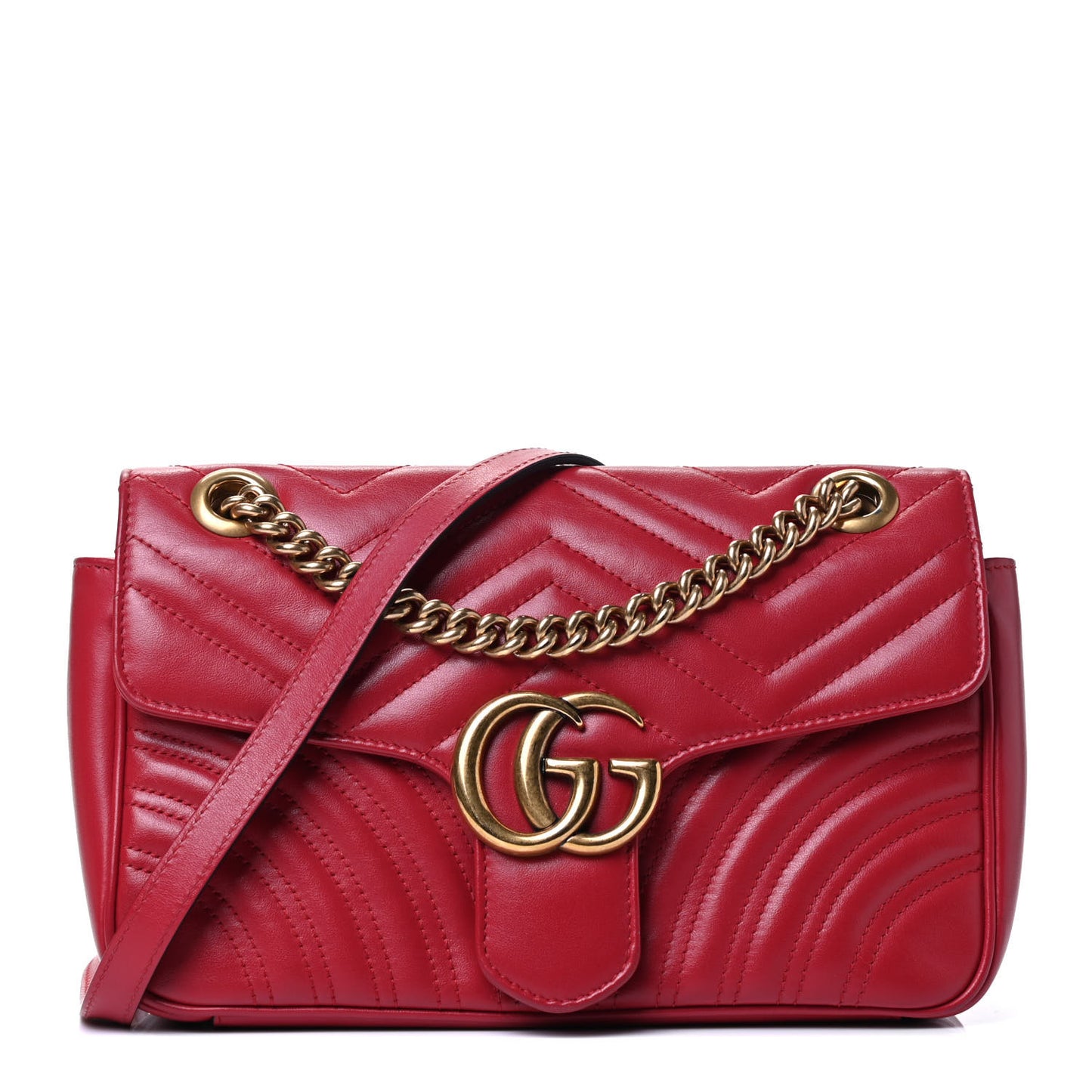 Calfskin Matelasse Small GG Marmont Shoulder Bag Hibiscus Red