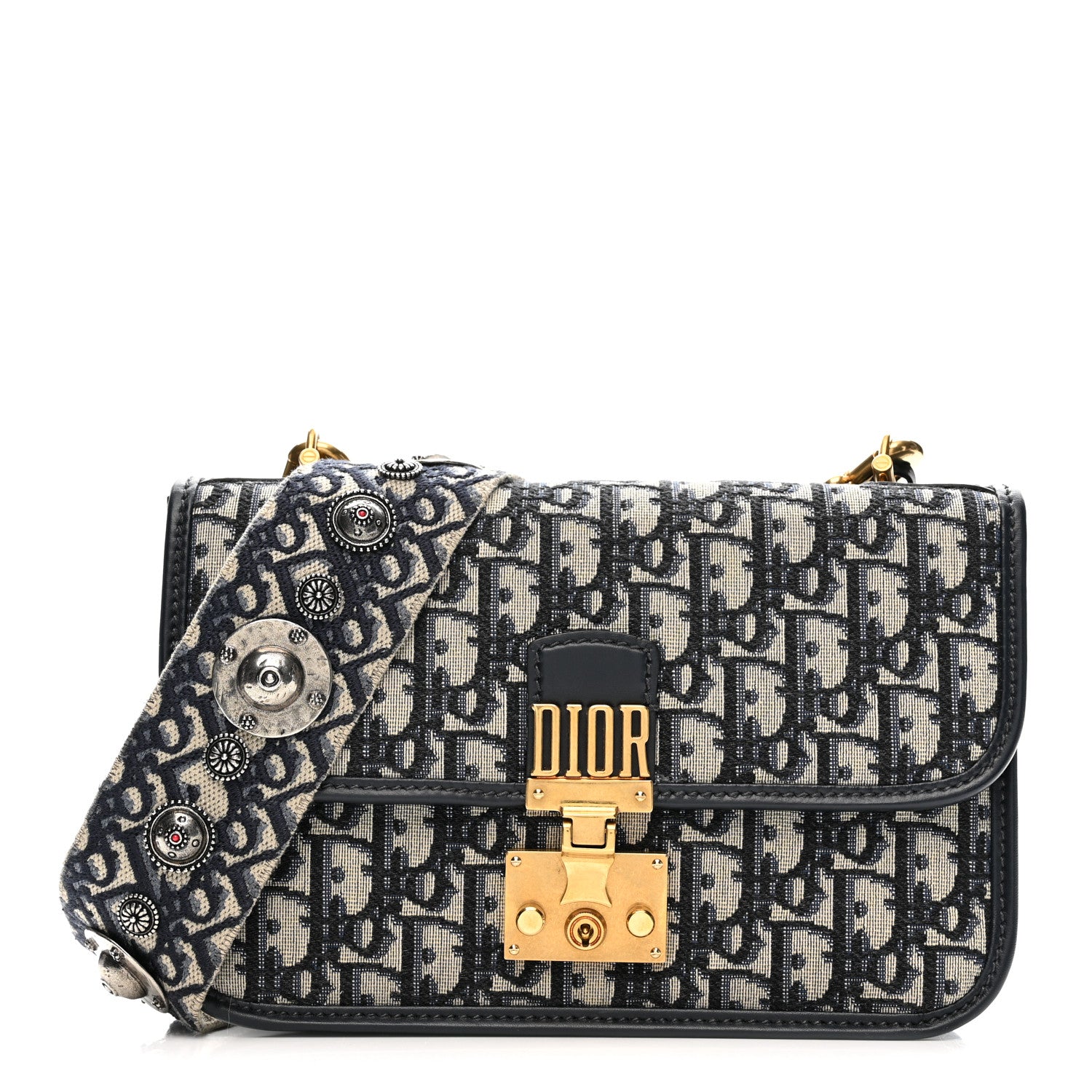 Christian Dior Oblique Small DiorAddict Flap Bag Navy Blue 1 of 12