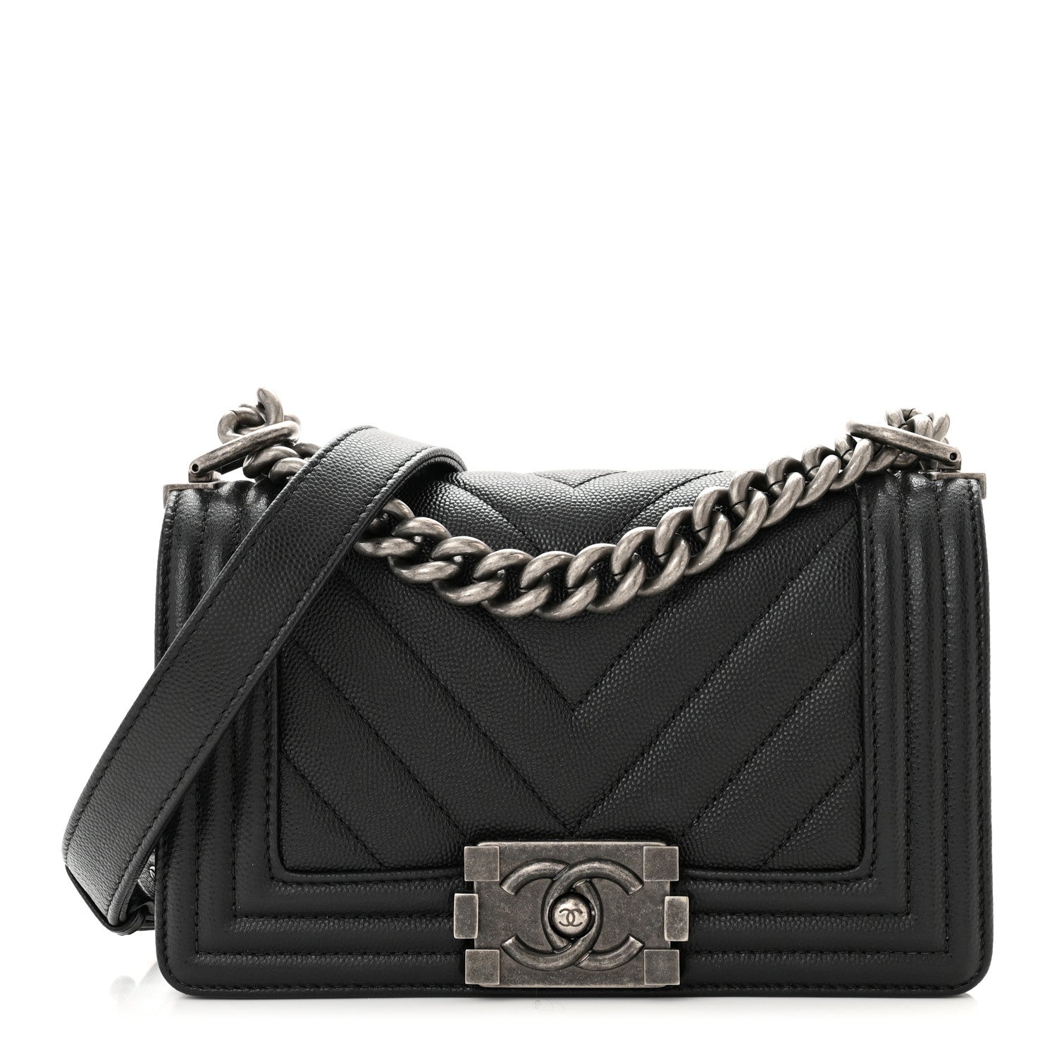 Chanel Caviar Chevron Quilted Small Boy Flap Black 1 of 11