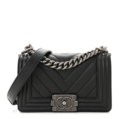 Chanel Caviar Chevron Quilted Small Boy Flap Black 1 of 11