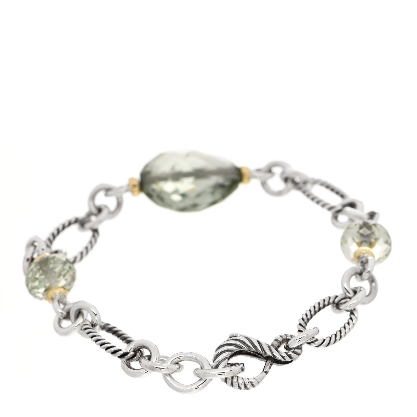 Sterling Silver 18K Yellow Gold Prasiolite Figaro Bracelet