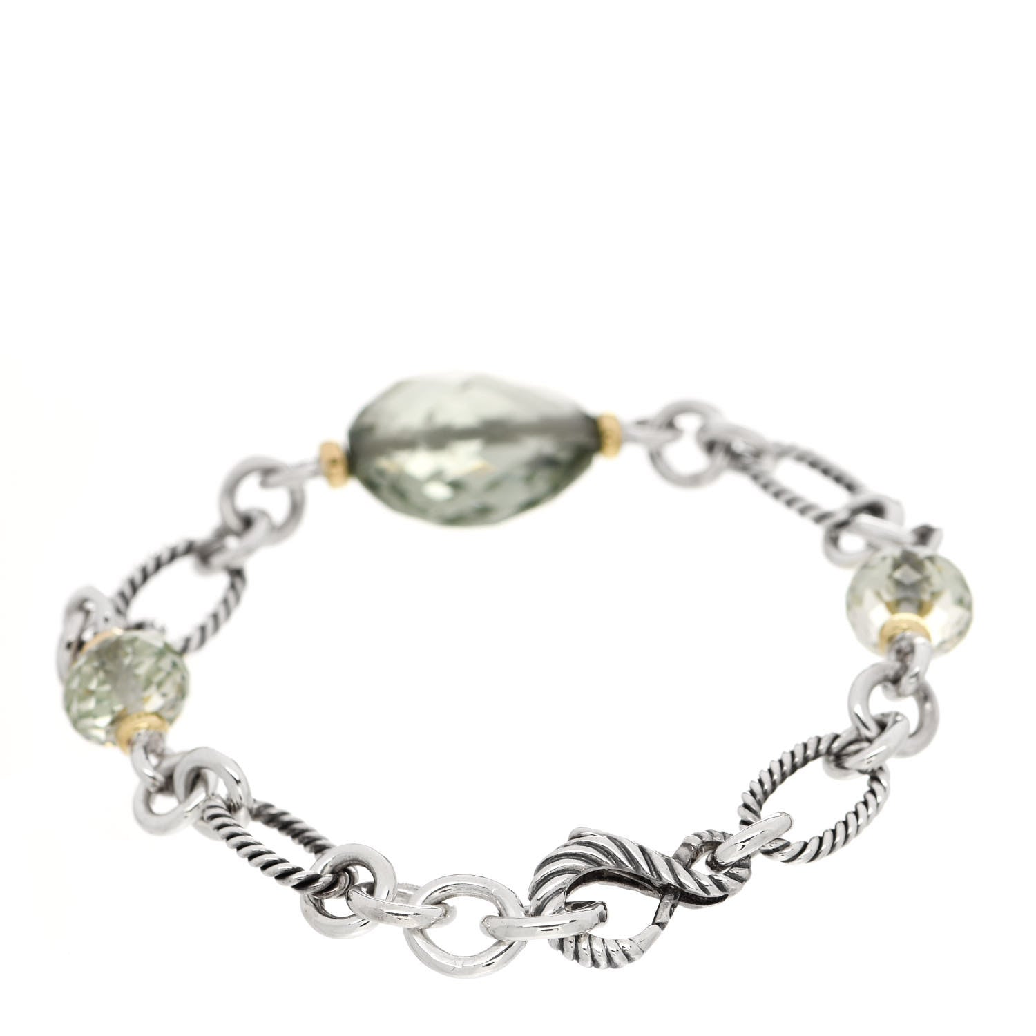 David Yurman Sterling Silver 18K Yellow Gold Prasiolite Figaro Bracelet 2 of 6