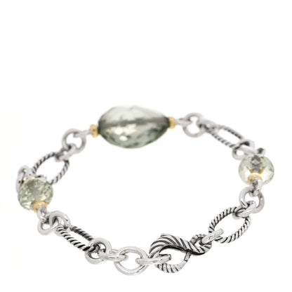 David Yurman Sterling Silver 18K Yellow Gold Prasiolite Figaro Bracelet 2 of 6
