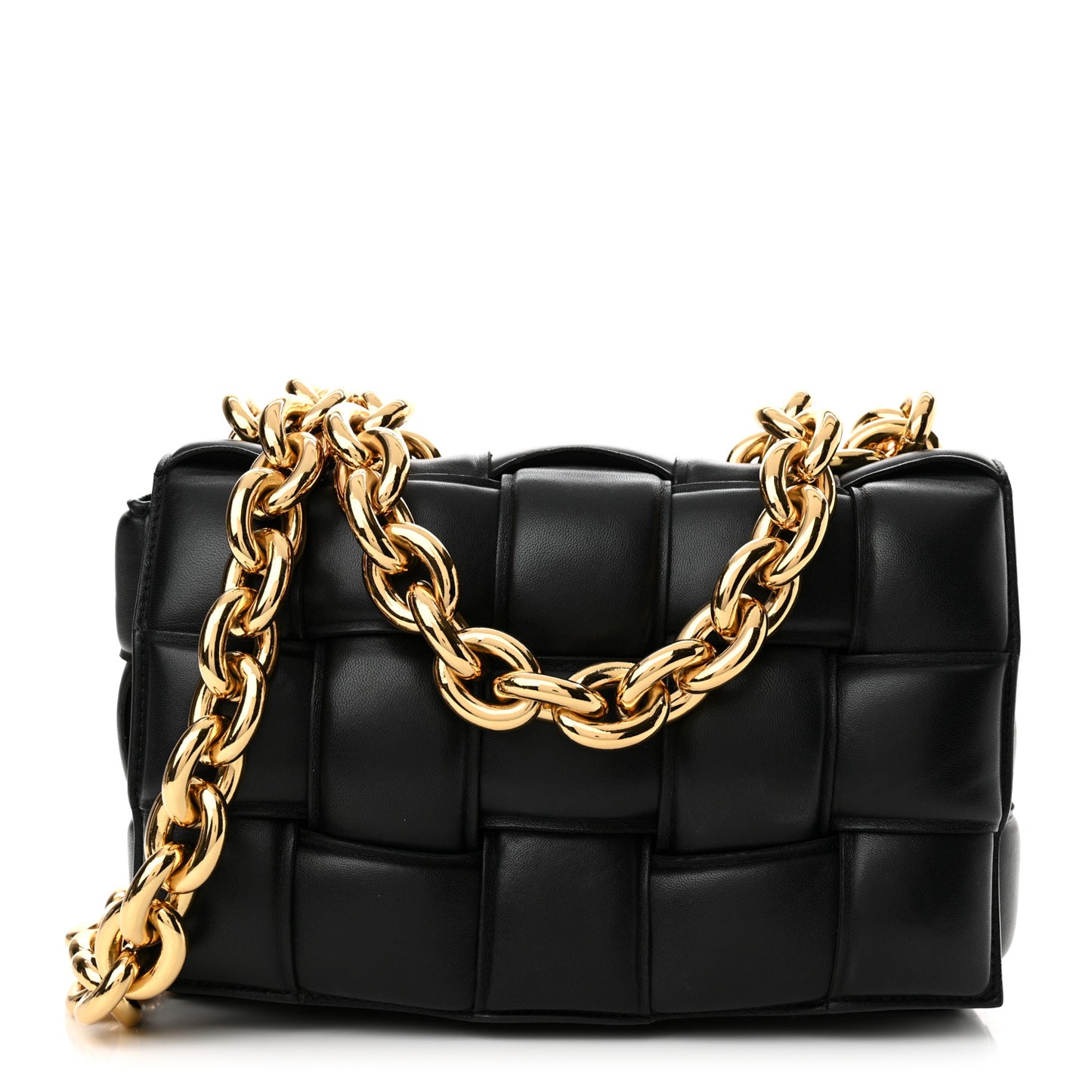 Lambskin Maxi Intreccio Padded Chain Cassette Crossbody Bag Black