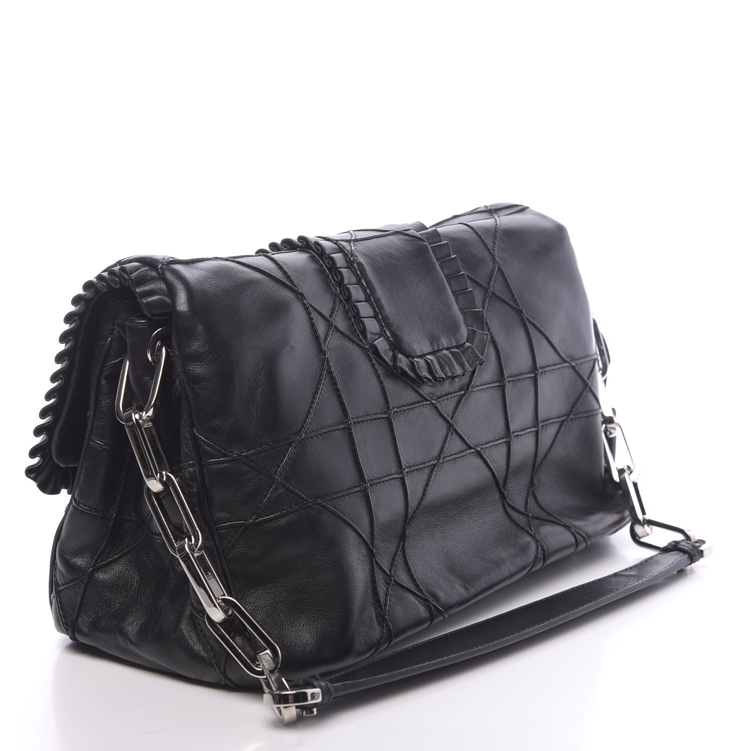 Christian Dior Lambskin Cannage Ruffle New Lock Flap Black 3 of 11