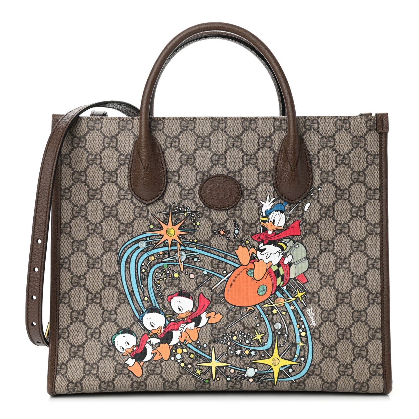 X DISNEY GG Supreme Monogram Donald Duck Retro Interlocking G Tote Bag Beige Multicolor New Acero