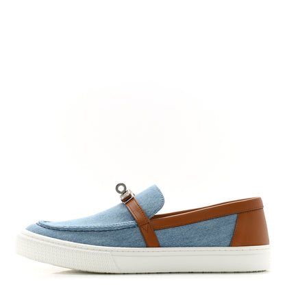 Hermes Denim Calfskin Womens Game Slip On Sneakers 39 Bleu Clair Gold 1 of 13