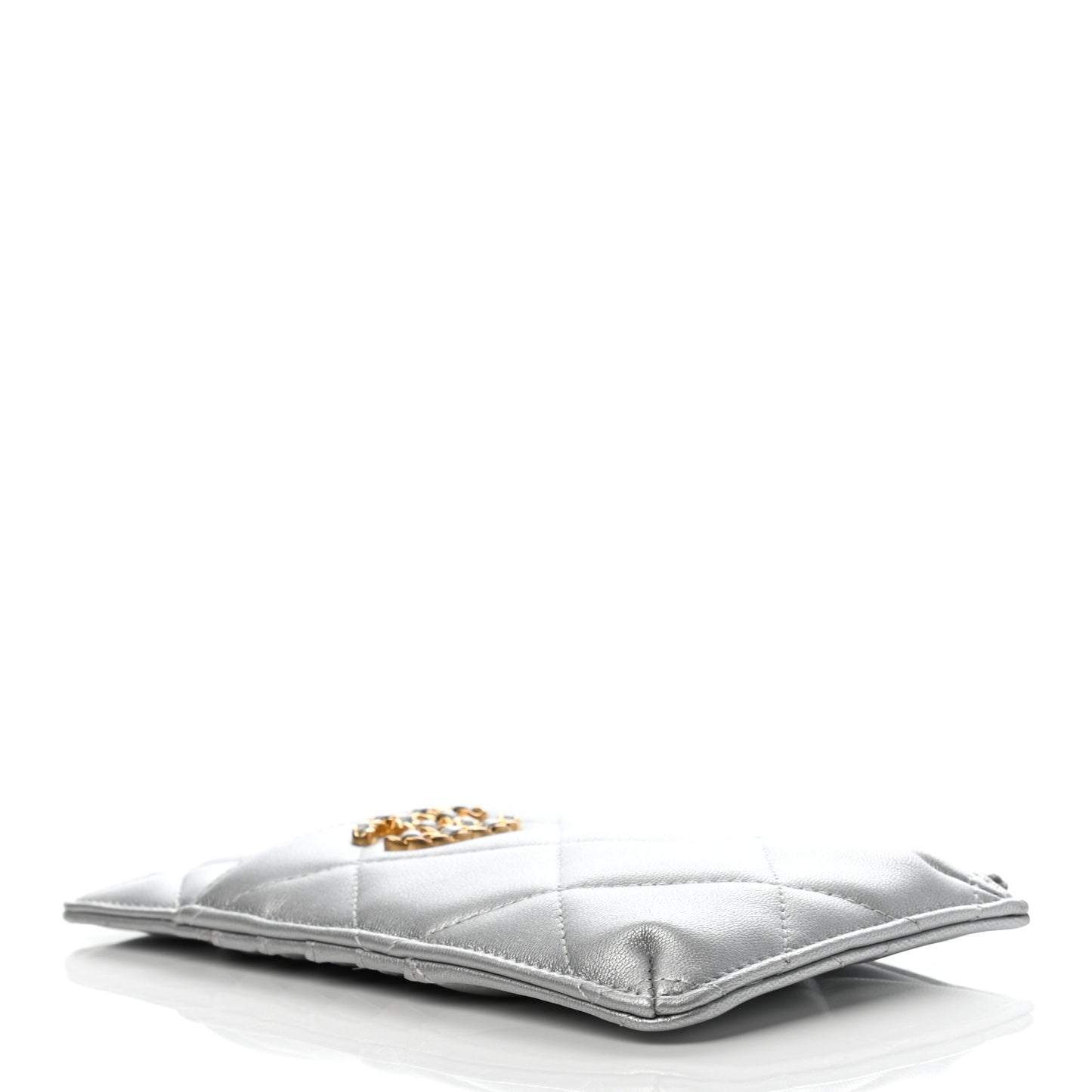 Lambskin Quilted Chanel 19 Phone and Card Holder Silver