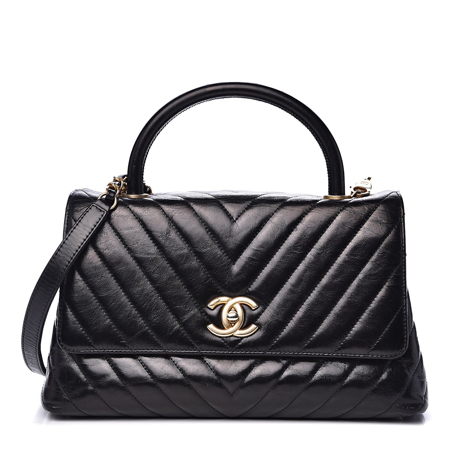 Chanel Calfskin Chevron Quilted Small Coco Handle Flap Black 1 of 16
