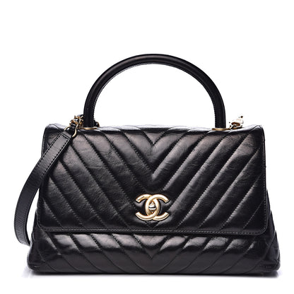 Chanel Calfskin Chevron Quilted Small Coco Handle Flap Black 1 of 16